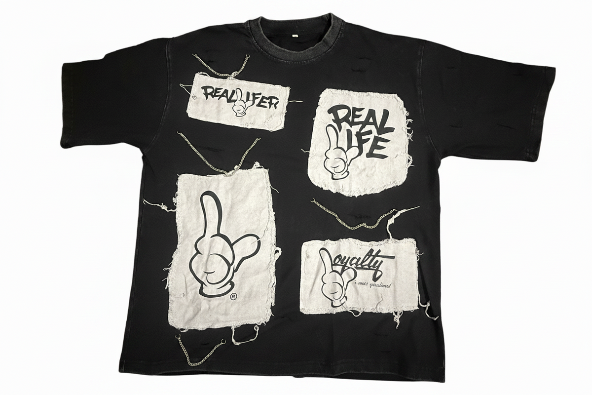 Black Reallife Patch Tees