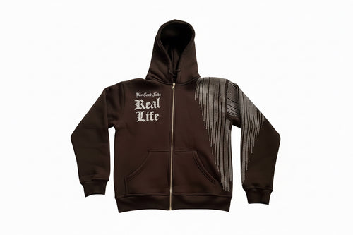 “You can’t fake Reallife” rhinestone black  hoodie