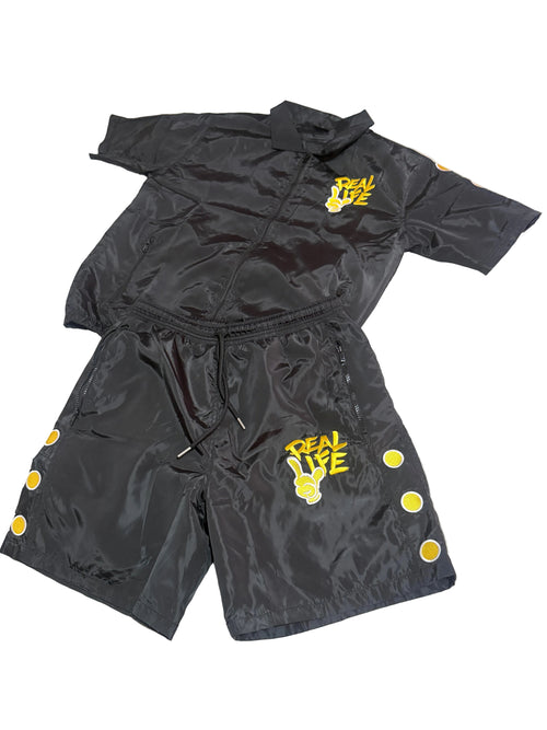 Reallife windbreaker black/yellow short set